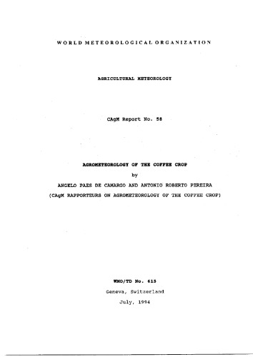 Agrometeorology of the Coffee Crop