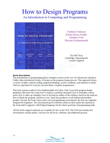How to Design Programs An Introduction to Computing and Programming