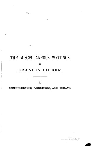 Reminiscences, Addresses and Essays