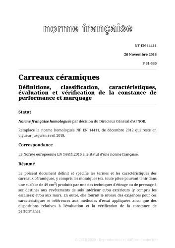 NF P61 - Carrelages, dallages