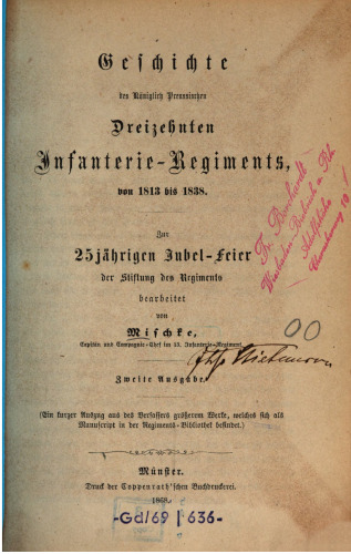 Geschichte des Königlich Preußischen Dreizehnten Infanterie-Regiments von 1813 bis 1838