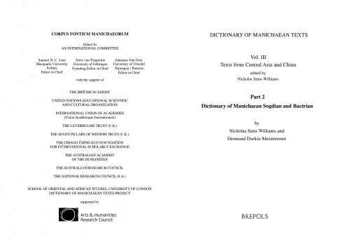 Dictionary of Manichaean Sogdian and Bactrian