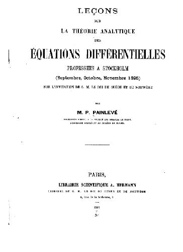 Lecons sur la theorie analytique des equations diff