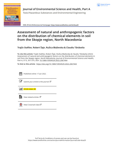 Assessment of natural and anthropogenic factors on the distribution of chemical elements in soil from the Skopje region, Macedonia / Zagaduvanje Skopje