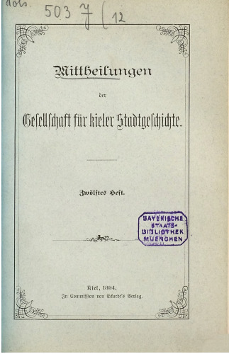 Aus dem Kieler Leben im 14. und 15. Jahrhundert