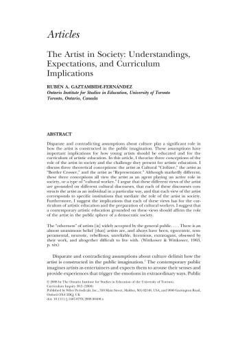 The Artist in Society: Understandings, Expectations, and Curriculum Implications