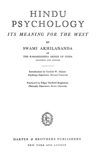 Hindu Psychology: Its Meaning for the West