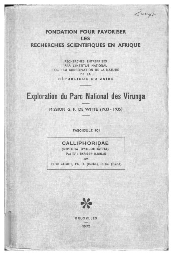 Exploration du Parc National des Virunga: Calliphoridae (Diptera:Cyclorrhapha) Part IV: Sarcophaginae