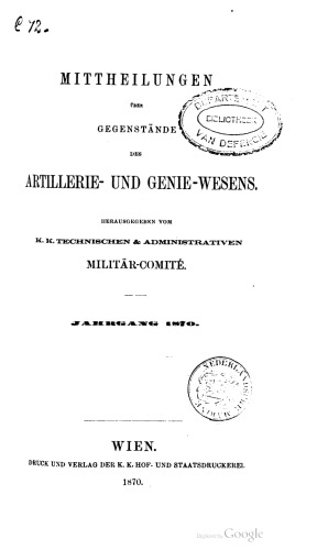 Mitteilungen über Gegenstände des Artillerie- und Genie-Wesens