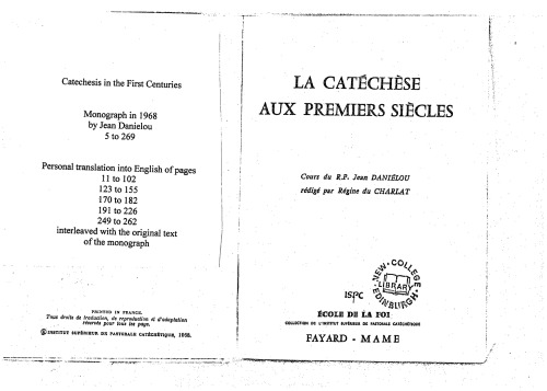 La Catéchèse aux premiers siècles