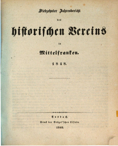 Jahresbericht des Historischen Vereins in Mittelfranken
