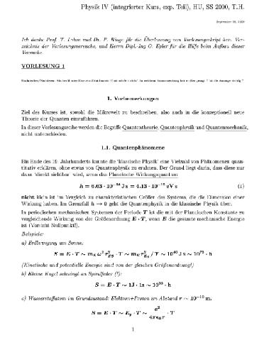 Physik IV Experimentell, Vorlesung