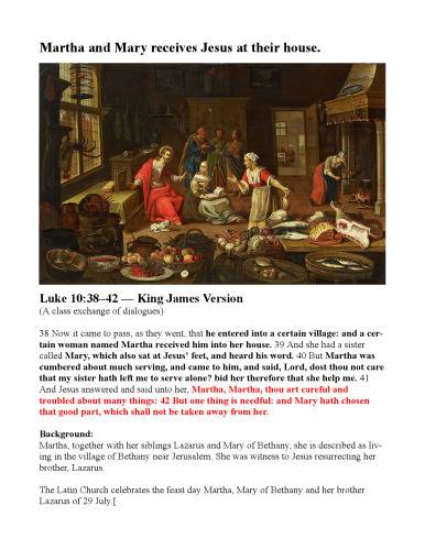 Biblical : Martha and Mary receives Jesus