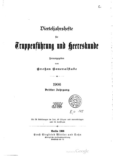 Vierteljahrshefte für Truppenführung und Heereskunde