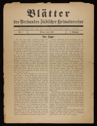 Blätter des Verbandes jüdischer Heimatvereine (vorm. Posener Heimatblätter)