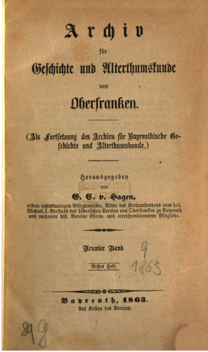 Archiv für Geschichte und Altertumskunde von Oberfranken