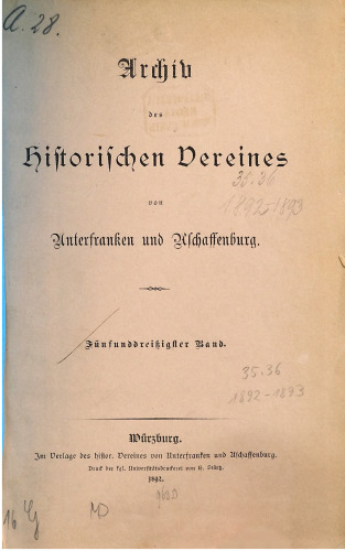 Archiv des Historischen Vereins von Unterfranken und Aschaffenburg