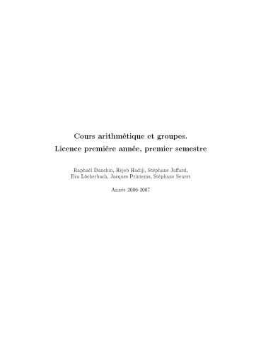 Cours arithmétique et groupes. Licence première année, premier semestre