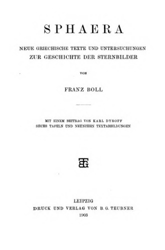 Sphaera : Neue griechische Texte und Untersuchungen zur Geschichte der Sternbilder