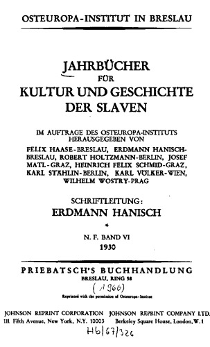 Jahrbücher für Kultur und Geschichte der Slaven