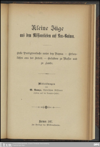 Kleine Züge aus dem Missionsleben auf Neu-Guinea