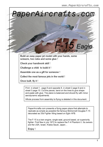 PaperAircrafts.com F-15 Eagle