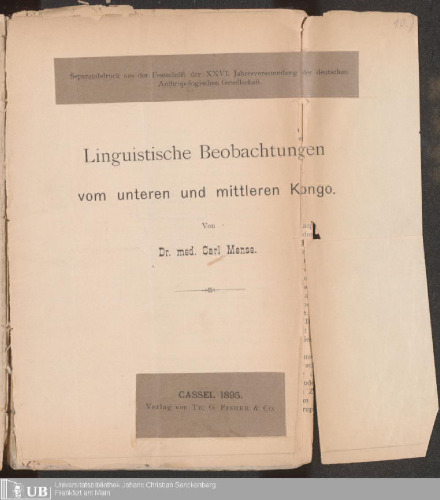 Linguistische Beobachtungen vom unteren und mittleren Kongo