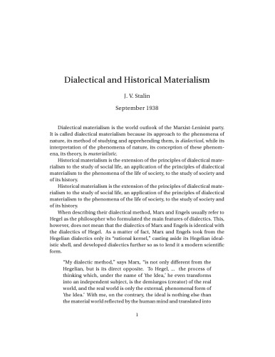 Dialectical and Historical Materialism