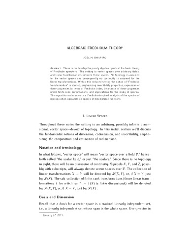 Algebraic Fredholm Theory [expository notes]