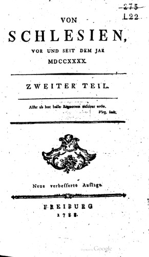 Von Schlesien vor und seit dem Jar [Jahr] MDCCXXXX [1740]