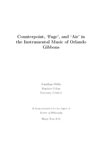 Counterpoint, 'Fuge', and 'Air' in the Instrumental Music of Orlando Gibbons