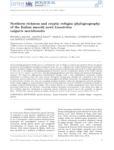 Northern richness and cryptic refugia: phylogeography of the Italian smooth newt Lissotriton vulgaris meridionalis