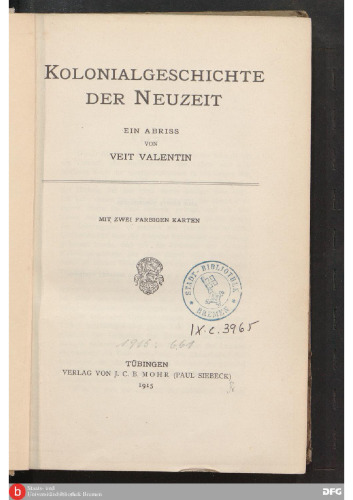 Kolonialgeschichte der Neuzeit ; ein Abriss