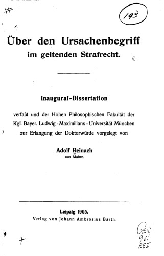 Über den Ursachenbegriff im geltenden Strafrecht