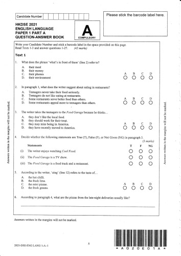 HKDSE English Language 2021: Paper 1