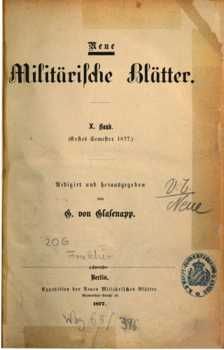 Neue Militärische Blätter/ Erstes Semester 1877