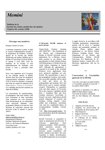 Memini : bulletin de la Société des études médiévales du Québec
