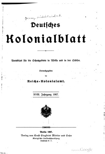 Deutsches Kolonialblatt. Amtsblatt für die Schutzgebiete in Afrika und in der Südsee
