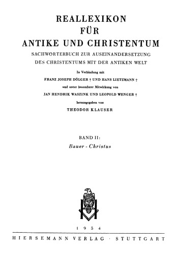Reallexikon für Antike und Christentum 02 : Bauer – Christus