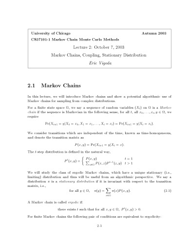 Markov Chains, Coupling, Stationary Distribution
