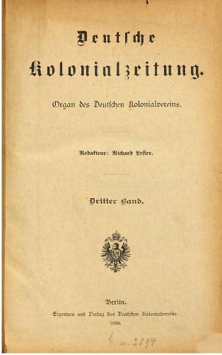 Deutsche Kolonialzeitung. Organ des Deutschen Kolonialvereins