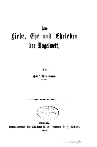 Aus Liebe, Ehe und Eheleben der Vogelwelt