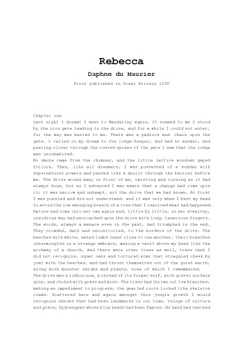 Rebecca by Daphne Du Maurier