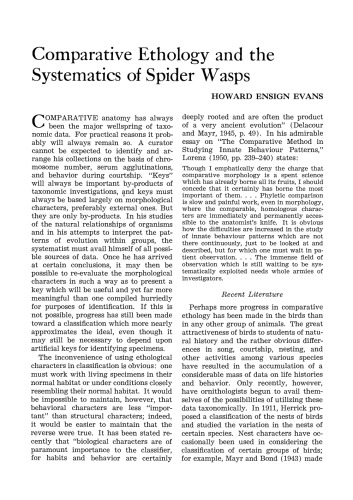 Comparative ethology and the systematics of spider wasps