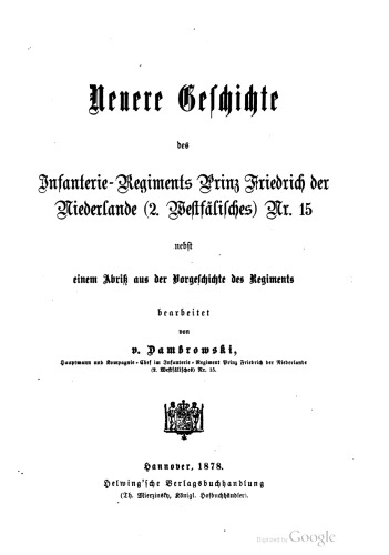Neuere Geschichte des Infanterie-Regiments Prinz Friedrich der Niederlande (2. Westfälisches) Nr. 15