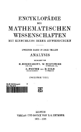 Encyclopaedie der mathematischen Wissenschaften und Anwendungen. Analysis