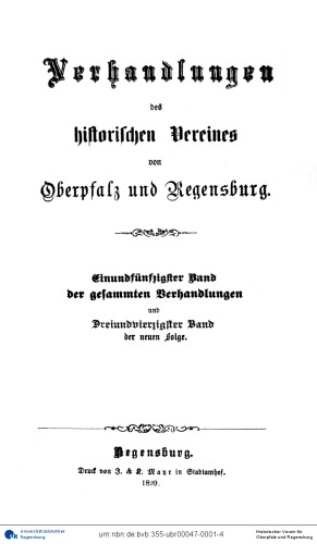 Verhandlungen des Historischen Vereins für Oberpfalz und Regensburg