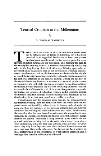 Textual Criticism at the Millennium