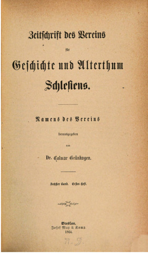 Zeitschrift des Vereins für Geschichte und Altertum Schlesiens