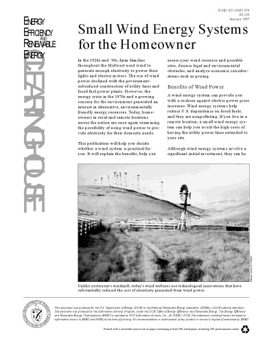 Small wind energy systems for the homeowner